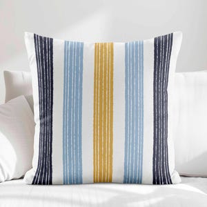 Mustard Navy Blue Throw Pillow Cover • Stripe Accent Pillow • Decorative Pillows for Couch