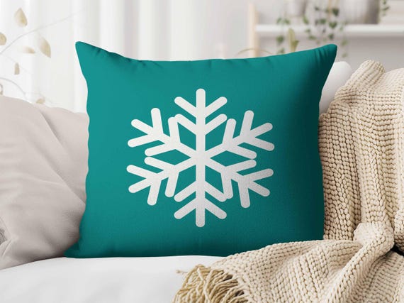 Teal Snowflake Throw Pillow Cover Modern Christmas Pillowcase Winter Pillow Holiday Pillows Christmas Decor Christmas Cushion Etsy