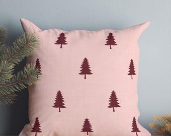 Christmas Tree Throw Pillow Cover • Pink Dark Cherry Fir Decorative Pillow Cover
