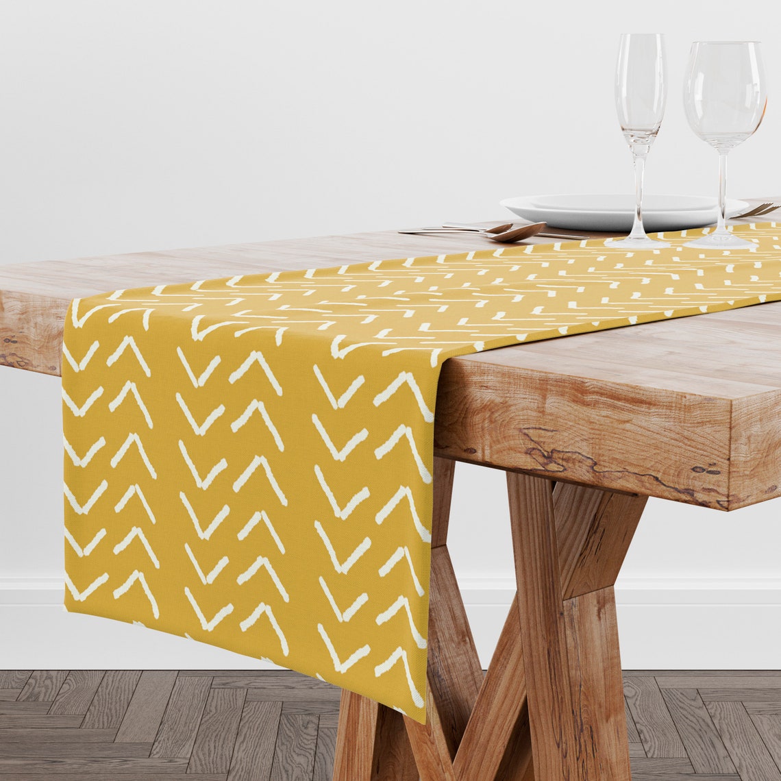 Mustard Mudcloth Print Table Runner Yellow Boho Tablecloth Etsy