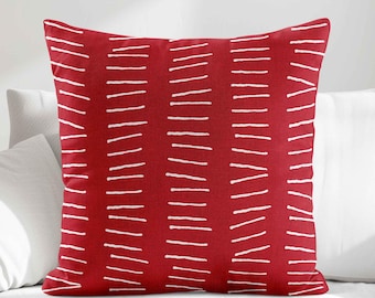 Cherry Red Mudcloth Print Throw Pillow Cover • Boho Bohemian Decorative Pillows for Couch