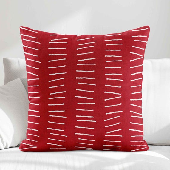 Cherry Red Mudcloth Print Throw Pillow Cover • Boho Bohemian Decorative Pillows for Couch