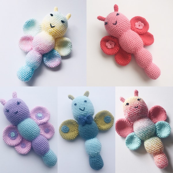 PDF Butterfly rattle pattern, Crochet Pattern, Amigurumi pattern, Baby rattle, Crochet rattle, Instant download