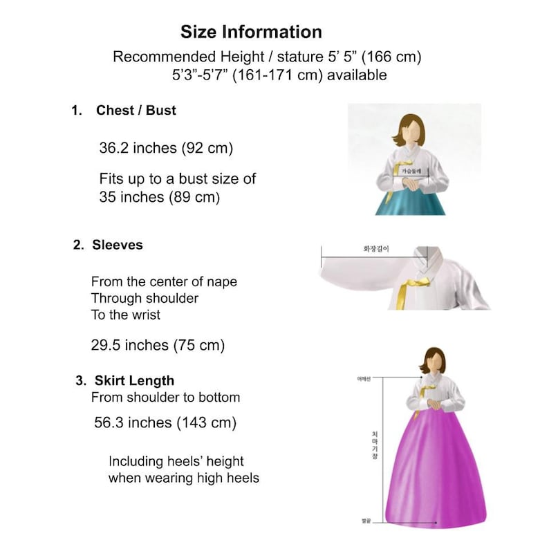 5/'5 92cm AY195 Hanbok Korean Traditional Dress Set for Women M-size 34.2 166cm