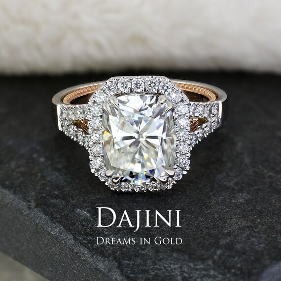 Moissanite Engagement Ring 3 9 Carat Elongated Cushion Etsy
