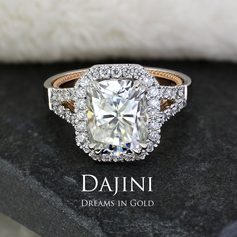 Moissanite Engagement Ring 3.9 Carat Elongated Cushion Etsy Canada
