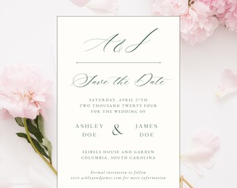 Elegant Wedding Save the Date, Canva Digital File, Editable Template, Easily Edit, Classic Timeless Save the Date with Initials