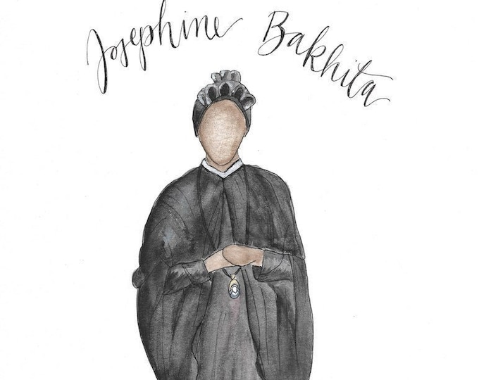 Featured listing image: Saint Josephine Bakhita Painting Mixed Media Watercolor and Pen Simple Faceless Art 8x10 and 4x6 inch sizes