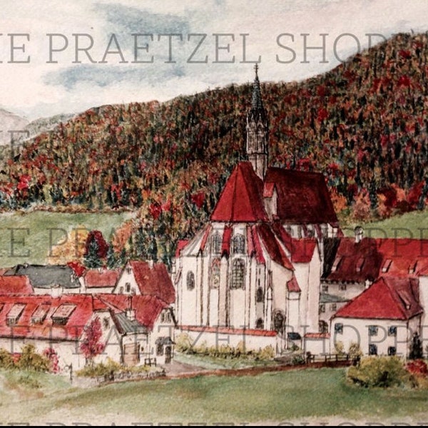 Karthause, Gaming Austria Watercolor Painting - Franciscan University of Steubenville Monestary, Art, Sacred
