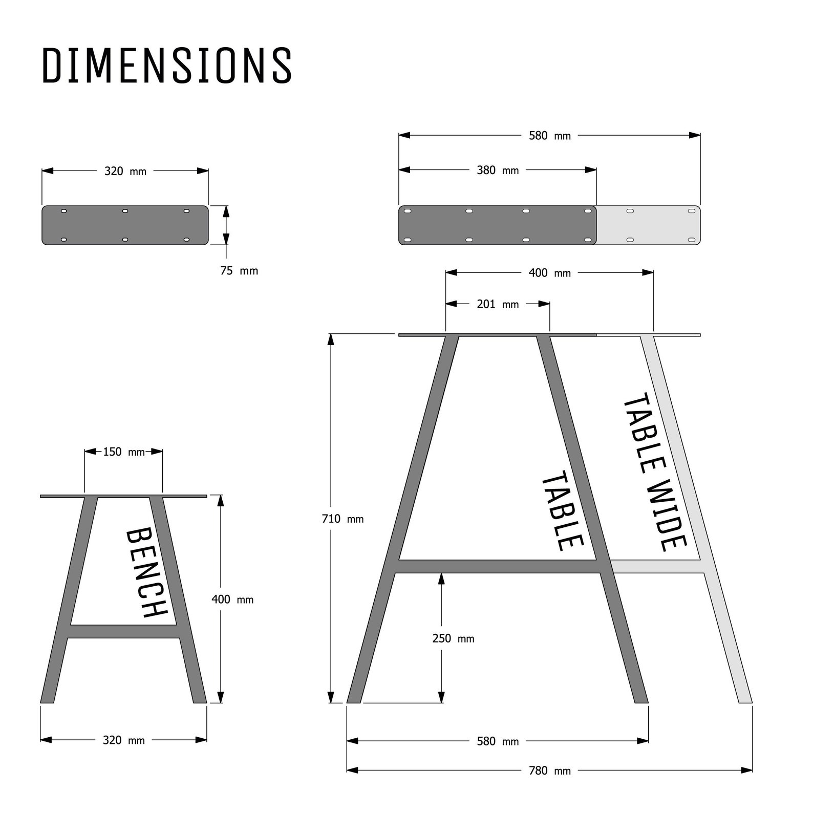 Industrial Table Legs A-frame Design Box Section Steel | Etsy