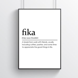 Fika Wall Print | Poster | Typography | Definition Quote | Monochrome | Dictionary