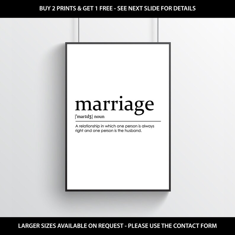 Marriage Definition Wall Print Poster Typography Quote Etsy UK