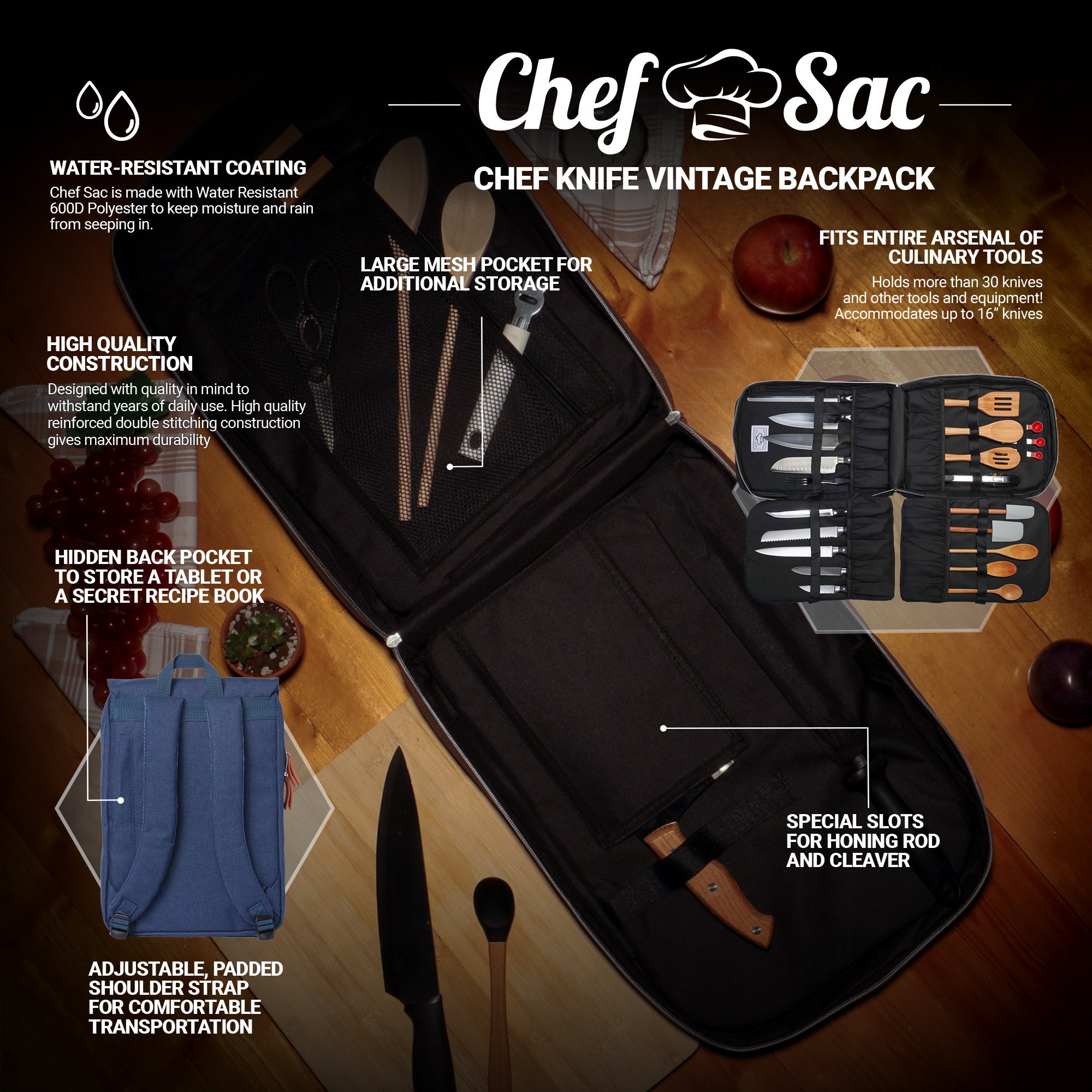 Retro Chef Knife Backpack by Chef Sac