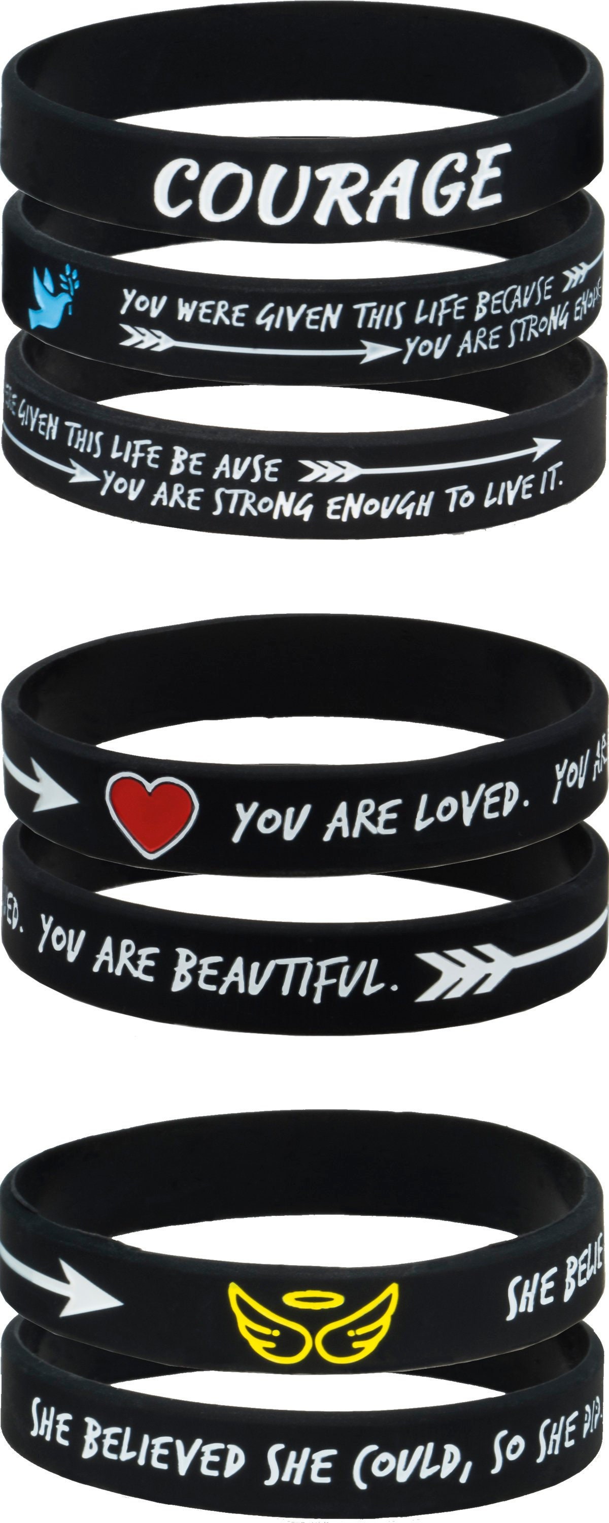 20 Piece Motivational Silicone Bracelets - Inspirational Quote Wristbands For Teens & Kids