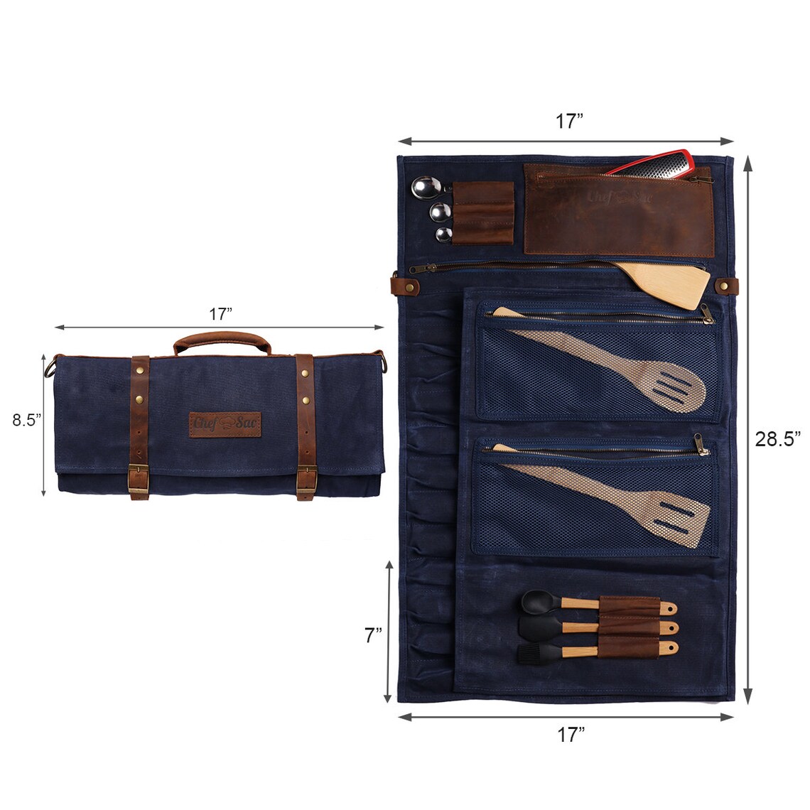 Chef Knife Waxed Canvas Leather Roll Bag 22 Pockets Knives Etsy