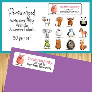Personalized Whimsical Animals Address Labels, Set of 30