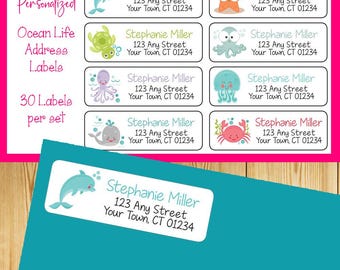 Ocean Life Personalized Return Address Labels: Sea Creatures, Set of 30