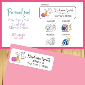 Snail Mail Personalized Address Labels, 30 per sheet, Snails, Happy Mail