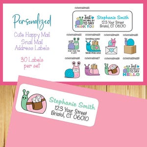 Personalized Snail Mail Address Labels, 30 per sheet, Snails, Happy Mail, New Design