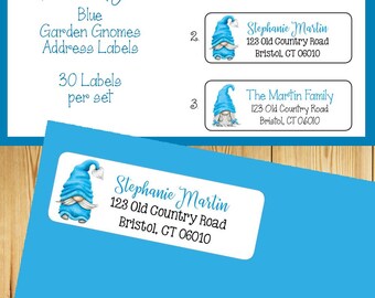 Blue Garden Gnomes Personalized Address Labels - Set of 30