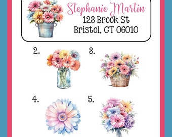 GERBERA DAISIES Labels, Property of, ADDRESS Labels, Sets of 30 Personalized Labels, Daisy