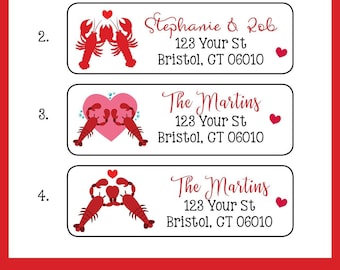 LOBSTER LOVE ADDRESS Labels, Sets of 30, Personalized, He's Her Lobster! Friends