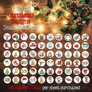 Pegatinas/sellos navideños redondos de 1 pulgada, 63 pegatinas navideñas