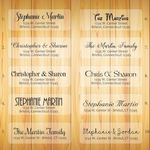 CLEAR Return ADDRESS Labels - Family Name 4, Wedding, Newlyweds, Sets of 30, Personalized