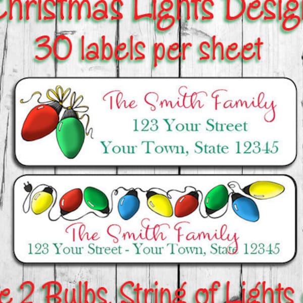 CHRISTMAS LIGHTS Return Address Labels, Sets of 30, Personalized