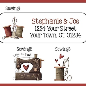 SEWING LOVE Address LABELS Sewing Machine Return Address Labels, Sets of 30, Personalized