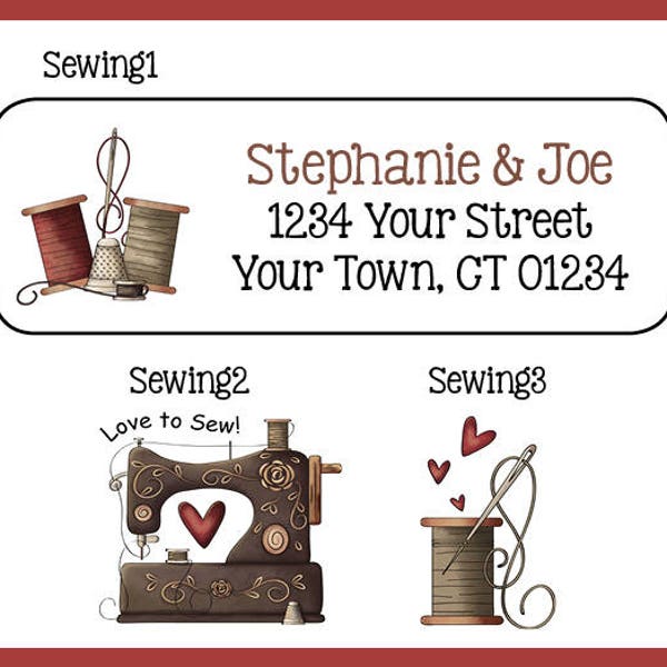 SEWING LOVE Address LABELS Sewing Machine Return Address Labels, Sets of 30, Personalized