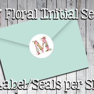 Sellos redondos para sobres con iniciales florales, 3,8 cm de diámetro, ideales para bodas, compromisos y uso diario. Paquete de 30 unidades.