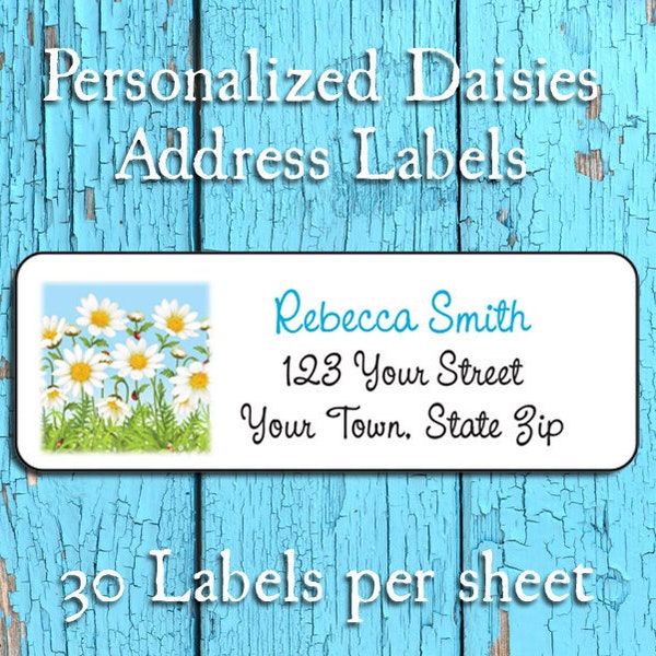 DAISIES Return Address Labels, Floral, Daisy, Sets of 30, Personalized, Bridal Shower