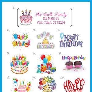 Birthday Theme Return Address Labels, Party Favor Labels, Mini-Bubble Labels, 30 per sheet, Personalized