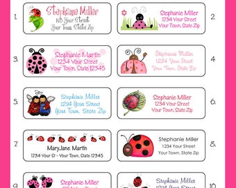 Personalisierte Adressetiketten LADYBUG, Marienkäfer, Marienkäfer, Sets von 30, personalisierte Rückgabeetiketten