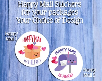 Small Business Stickers HAPPY MAIL Stickers 1.5" Round Order Packaging Business Labels / Seals