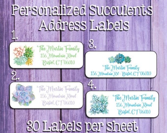 Succulent Designs Return ADDRESS Labels, Personalized, SUCCULENTS, Sets of 30