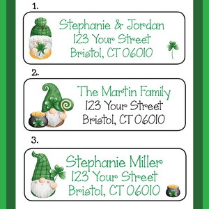 Etiquetas de dirección de gnomos del Día de San Patricio, propiedad de, juegos de 30, personalizadas
