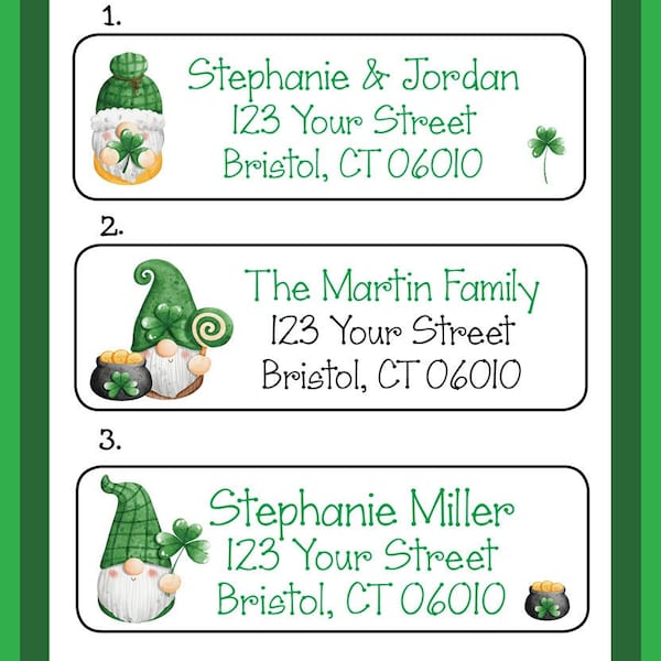 St. PATRICK'S Day GNOMES Labels, Property of, ADDRESS Labels, Sets of 30 Personalized Labels