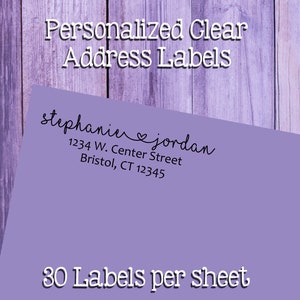 Personalized Address Labels, Return Address Labels, Clear Address Labels, 30 Labels per Sheet, Return Mailing Stickers, Envelope Labels