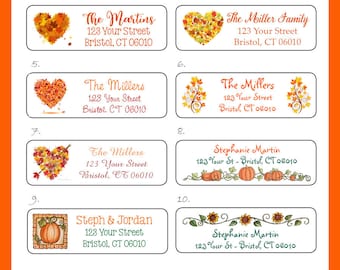 Personalized FALL AUTUMN, Fall Love Return Address LABELS, Autumn, Fall, Leaves, Love Hearts,  30 per set