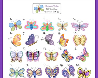 BUTTERFLY Personalized Return ADDRESS Labels, Sets of 30, Your Choice of Design, Butterflies