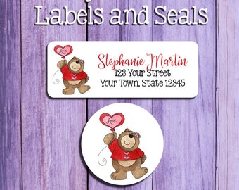 30 Custom Teddy Bear With Balloons Personalized Address Labels