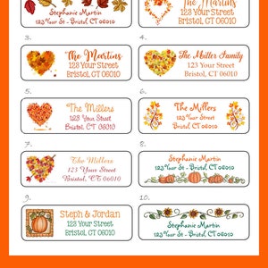 Fall Love Return Address Labels – Personalized Autumn Leaves & Hearts – Custom Stickers – Set of 30 – Fall Wedding, Thanksgiving Mail Labels