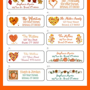 Personalized FALL AUTUMN, Fall Love Return Address LABELS, Autumn, Fall, Leaves, Love Hearts,  30 per set