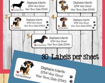 I Love My Dachshund Personalized Return Address Labels – Cute Dog & Paw Print Design – 30 Labels per set
