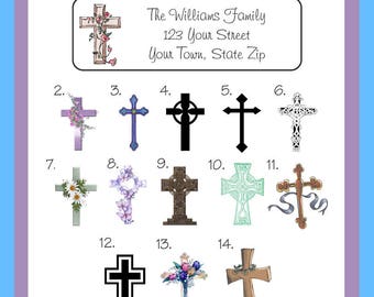 120 self-sticking labels with FREE U.S Religious Baptism Holy Communion Shipping Cross with Leaves Return Address Labels
