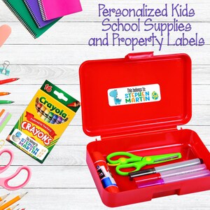 Personalized Dinosaur Back to School Supply Labels – Custom Name Stickers for Kids, Cute Dino School Name Tags, 30 per set