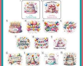5,1 cm quadratische Happy BIRTHDAY Geschenkaufkleber, Sets mit 20 quadratischen Etiketten für Geschenke, Partys, Goody Bags und mehr, personalisiert