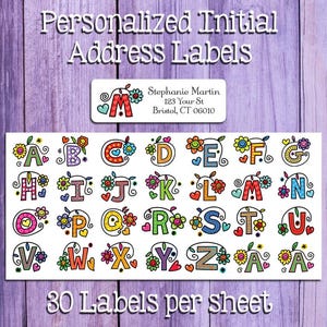 Lustige bunte Monogramm-Adressaufkleber mit Familiennamen, Sets von 30, personalisiert